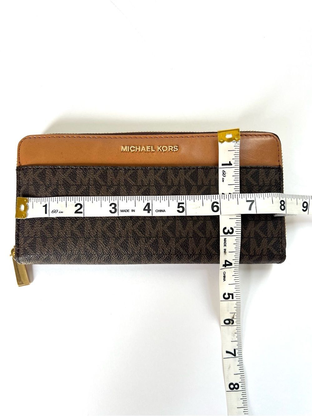 Michael Kors Mercer Signature Monogram Zip Around Continental Wallet Brown - Picture 7 of 15